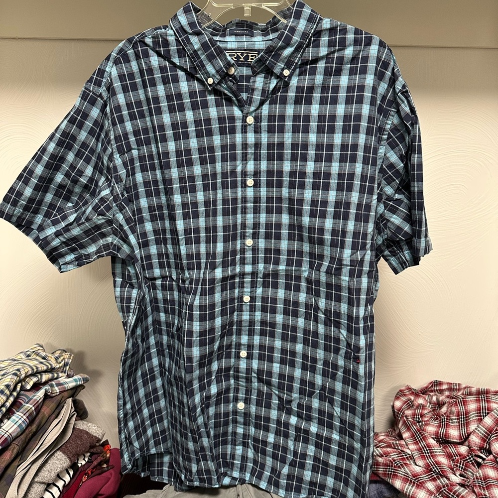 Rye Navy and Light Blue Plaid Men's Shirt